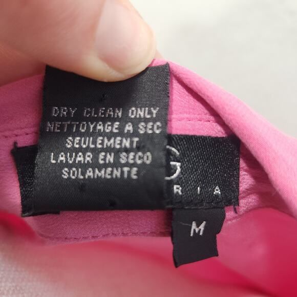 BCBGMAXAZARIA 100% Silk Long Sleeve Wrap Blouse Pink Medium - Picture 9 of 11